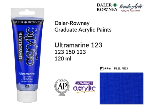 Daler-Rowney Graduate Acrylic Ultramarine 123 tuba 120 ml, Graduate Acrylic Ultramarine 123 Daler-Rowney tuba 120 ml, farba akrylowa Ultramarine 123 Graduate Acrylic tuba 120 ml, farby akrylowe Graduate Acrylic, farby akrylowe Daler-Rowney,