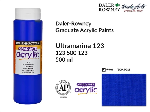 Daler-Rowney Graduate Acrylic Ultramarine 123 opak. 500 ml, Graduate Acrylic Ultramarine 123 Daler-Rowney opak. 500 ml, farba akrylowa Ultramarine 123 Graduate Acrylic opak. 500 ml, farby akrylowe Graduate Acrylic, farby akrylowe Daler-Rowney,