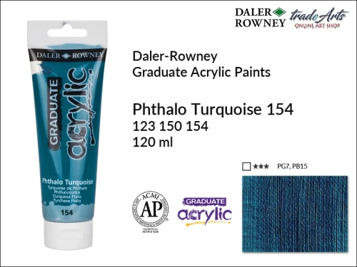 Daler-Rowney Graduate Acrylic Phthalo Turquoise 154 tuba 120 ml, Graduate Acrylic Phthalo Turquoise 154 Daler-Rowney tuba 120 ml, farba akrylowa Phthalo Turquoise 154 Graduate Acrylic tuba 120 ml, farby akrylowe Graduate Acrylic,