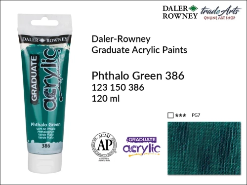 Daler-Rowney Graduate Acrylic Phthalo Green 386 tuba 120 ml, Graduate Acrylic Phthalo Green 386 Daler-Rowney tuba 120 ml, farba akrylowa Phthalo Green 386 Graduate Acrylic tuba 120 ml, farby akrylowe Daler-Rowney,