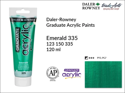 Daler-Rowney Graduate Acrylic Emerald 335 tuba 120 ml, Graduate Acrylic Emerald 335 Daler-Rowney tuba 120 ml, farba akrylowa Emerald 335 Graduate Acrylic tuba 120 ml, farby akrylowe Graduate Acrylic, farby akrylowe Daler-Rowney,
