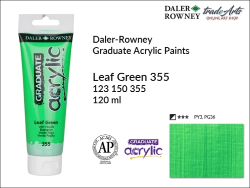 Daler-Rowney Graduate Acrylic Leaf Green 355 tuba 120 ml, Graduate Acrylic Leaf Green 355 Daler-Rowney tuba 120 ml, farba akrylowa Leaf Green 355 Graduate Acrylic tuba 120 ml, farby akrylowe Daler-Rowney,