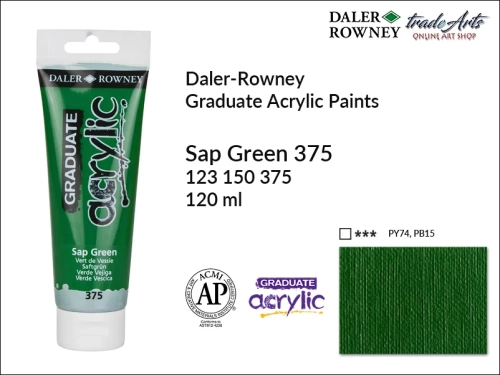 Daler-Rowney Graduate Acrylic Sap Green 375 tuba 120 ml, Graduate Acrylic Sap Green 375 Daler-Rowney tuba 120 ml, farba akrylowa Sap Green 375 Graduate Acrylic tuba 120 ml, farby akrylowe Daler-Rowney,