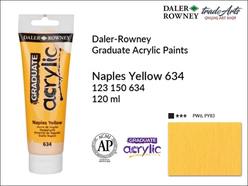 Daler-Rowney Graduate Acrylic Naples Yellow 634 tuba 120 ml, Graduate Acrylic Naples Yellow 634 Daler-Rowney tuba 120 ml, farba akrylowa Naples Yellow 634 Graduate Acrylic tuba 120 ml, farby akrylowe Daler-Rowney,