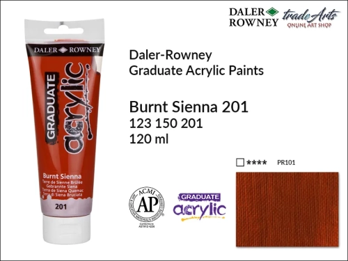 Daler-Rowney Graduate Acrylic Burnt Sienna 201 tuba 120 ml, Graduate Acrylic Burnt Sienna 201 Daler-Rowney tuba 120 ml, farba akrylowa Burnt Sienna 201 Graduate Acrylic tuba 120 ml, farby akrylowe Graduate Acrylic, farby akrylowe Daler-Rowney,