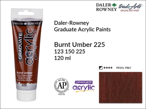 Daler-Rowney Graduate Acrylic Burnt Umber 225 tuba 120 ml, Graduate Acrylic Burnt Umber 225 Daler-Rowney tuba 120 ml, farba akrylowa Burnt Umber 225 Graduate Acrylic tuba 120 ml, farby akrylowe Daler-Rowney,
