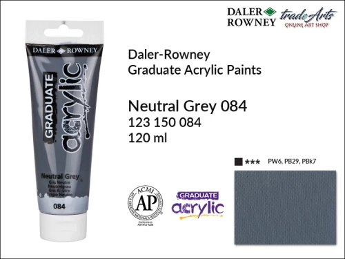 Daler-Rowney Graduate Acrylic Neutral Grey 084 tuba 120 ml, Graduate Acrylic Neutral Grey 084 Daler-Rowney tuba 120 ml, farba akrylowa Neutral Grey 084 Graduate Acrylic tuba 120 ml, farby akrylowe Daler-Rowney,