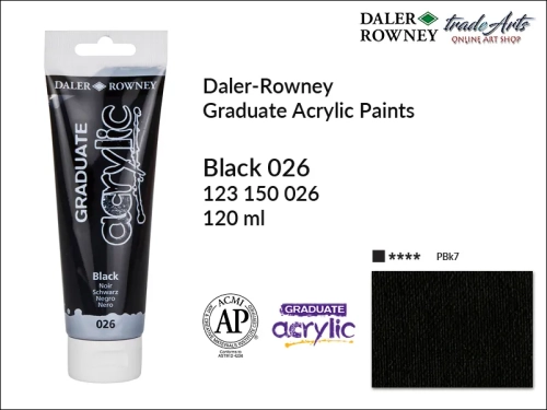 Daler-Rowney Graduate Acrylic Black 026 tuba 120 ml, Graduate Acrylic Black 026 Daler-Rowney tuba 120 ml, farba akrylowa Black 026 Graduate Acrylic tuba 120 ml, farby akrylowe Graduate Acrylic, farby akrylowe Daler-Rowney,