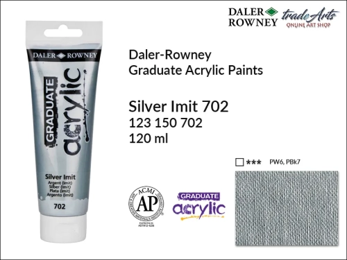 Daler-Rowney Graduate Acrylic Silver 702 tuba 120 ml, Graduate Acrylic Silver 702 Daler-Rowney tuba 120 ml, farba akrylowa Silver 702 Graduate Acrylic tuba 120 ml, farby akrylowe Daler-Rowney,