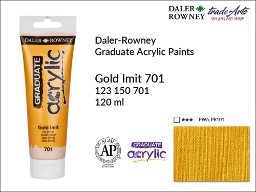 Daler-Rowney Graduate Acrylic Gold 701 tuba 120 ml, Graduate Acrylic Gold 701 Daler-Rowney tuba 120 ml, farba akrylowa Gold 701 Graduate Acrylic tuba 120 ml, farby akrylowe Graduate Acrylic, farby akrylowe Daler-Rowney,