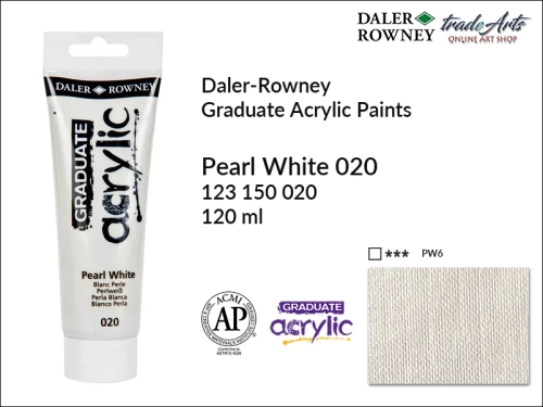 Daler-Rowney Graduate Acrylic Pearl White 020 tuba 120 ml, Graduate Acrylic Pearl White 020 Daler-Rowney tuba 120 ml, farba akrylowa Pearl White 020 Graduate Acrylic tuba 120 ml, farby akrylowe Graduate Acrylic, farby akrylowe Daler-Rowney,
