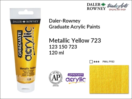 Daler-Rowney Graduate Acrylic Metallic Yellow 723 tuba 120 ml, Graduate Acrylic Metallic Yellow 723 Daler-Rowney tuba 120 ml, farba akrylowa Metallic Yellow 723 Graduate Acrylic tuba 120 ml, farby akrylowe Daler-Rowney,
