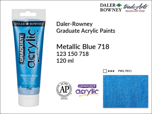 Daler-Rowney Graduate Acrylic metallic Blue 718 tuba 120 ml, Graduate Acrylic Metallic Blue 718 Daler-Rowney tuba 120 ml, farba akrylowa Metallic Blue 718 Graduate Acrylic tuba 120 ml, farby akrylowe Graduate Acrylic, farby akrylowe Daler-Rowney,