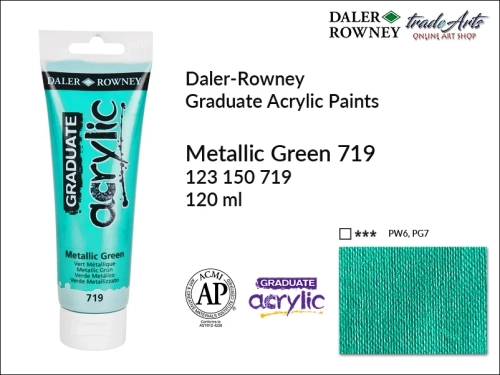 Daler-Rowney Graduate Acrylic Metallic Green 719 tuba 120 ml, Graduate Acrylic Metallic Green 719 Daler-Rowney tuba 120 ml, farba akrylowa Metallic Green 719 Graduate Acrylic tuba 120 ml, farby akrylowe Daler-Rowney,