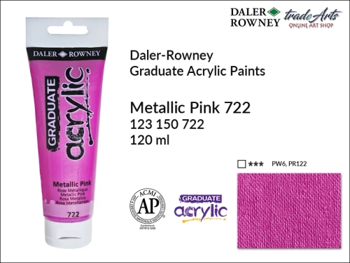 Daler-Rowney Graduate Acrylic Metallic Pink 722 tuba 120 ml, Graduate Acrylic Metallic Pink 722 Daler-Rowney tuba 120 ml, farba akrylowa Metallic Pink 722 Graduate Acrylic tuba 120 ml, farby akrylowe Daler-Rowney,