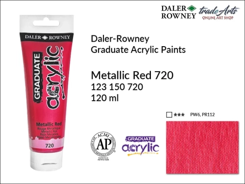 Daler-Rowney Graduate Acrylic Metallic Red 720 tuba 120 ml, Graduate Acrylic Metallic Red 720 Daler-Rowney tuba 120 ml, farba akrylowa Metallic Red 720 Graduate Acrylic tuba 120 ml, farby akrylowe Daler-Rowney,