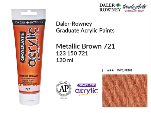 Daler-Rowney Graduate Acrylic Metallic Brown 721 tuba 120 ml, Graduate Acrylic Metallic Brown 721 Daler-Rowney tuba 120 ml, farba akrylowa Metallic Brown 721 Graduate Acrylic tuba 120 ml, farby akrylowe Daler-Rowney,