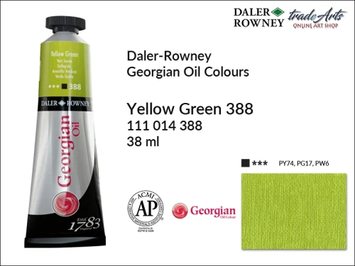 Georgian Oil Colour Daler Rowney Yellow Green 388 tuba 38 ml, farba olejna Georgian Oil Colour DR Yellow Green 388 tuba 38 ml, Georgian Oil Colour Daler Rowney farby olejne tuby 38 ml, farby olejne Georgian Oil Daler-Rowney,  Georgian Oil Colours,