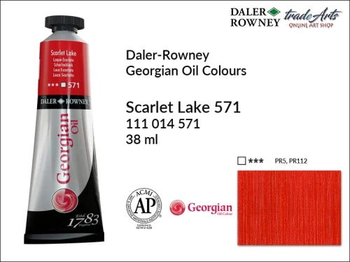 Georgian Oil Colour Daler Rowney Scarlet Lake 571 tuba 38 ml, farba olejna Georgian Oil Colour DR Scarlet Lake 571 tuba 38 ml, Georgian Oil Colour Daler Rowney farby olejne tuby 38 ml, farby olejne Georgian Oil Daler-Rowney,