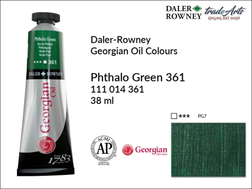 Georgian Oil Colour Daler Rowney Phthalo Green 361 tuba 38 ml, farba olejna Georgian Oil Colour DR Phthalo Green 361 tuba 38 ml, Georgian Oil Colour Daler Rowney farby olejne tuby 38 ml, farby olejne Georgian Oil Daler-Rowney,  Georgian Oil Colours,