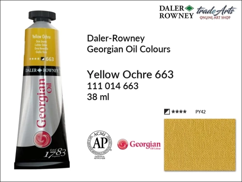 Georgian Oil Colour Daler Rowney Yellow Ochre 663 tuba 38 ml, farba olejna Georgian Oil Colour DR Yellow Ochre 663 tuba 38 ml, Georgian Oil Colour Daler Rowney farby olejne tuby 38 ml, farby olejne Georgian Oil Daler-Rowney,  Georgian Oil Colours,