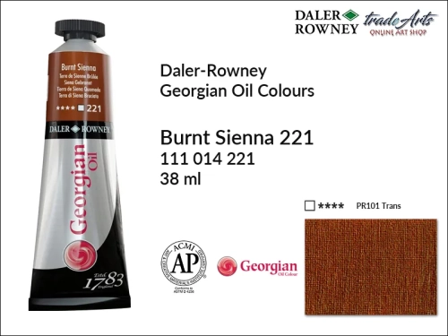 Georgian Oil Colour Daler Rowney Burnt Sienna 221 tuba 38 ml, farba olejna Georgian Oil Colour DR Burnt Sienna 221 tuba 38 ml, Georgian Oil Colour Daler Rowney farby olejne tuby 38 ml, farby olejne Georgian Oil Daler-Rowney,  Georgian Oil Colours,