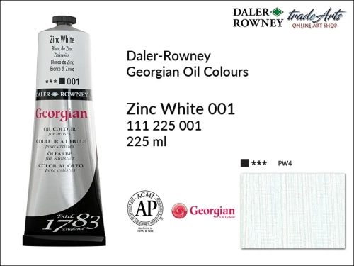 Georgian Oil Colour Daler Rowney Zinc White 001 tuba 225 ml, farba olejna Georgian Oil Colour DR Zinc White 001 tuba 225 ml, Georgian Oil Colour Daler Rowney farby olejne tuby 225 ml, farby olejne Georgian Oil Daler-Rowney,  Georgian Oil Colours,