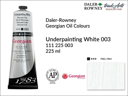 Georgian Oil Colour Daler Rowney Underpainting White 003 tuba 225 ml, farba olejna Georgian Oil Colour DR Underpainting White 003 tuba 225 ml, Georgian Oil Colour Daler Rowney farby olejne tuby 225 ml, farby olejne Georgian Oil Daler-Rowney,
