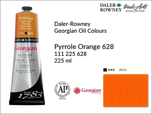 Georgian Oil Colour Daler Rowney Pyrrole Orange 628 tuba 225 ml, farba olejna Georgian Oil Colour DR Pyrrole Orange 628 tuba 225 ml, Georgian Oil Colour Daler Rowney farby olejne tuby 225 ml, farby olejne Georgian Oil Daler-Rowney,  Georgian Oil Colours,