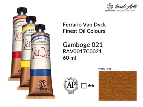 Van Dyck Oil Ferrario Finest Oil Colour - Gamboge 021, farba olejna Van Dyck Oil Ferrario - Gamboge 021 tuba 60 ml, Van Dyck Ferrario farba olejna tuba 60 ml, farby, farby olejne, Van Dyck Ferrario,