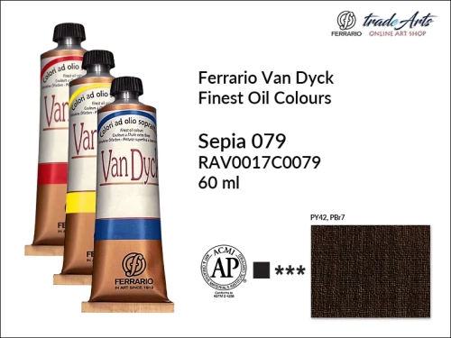 Van Dyck Oil Ferrario Finest Oil Colour - Sepia 079, farba olejna Van Dyck Oil Ferrario -Sepia 079 tuba 60 ml, Van Dyck Ferrario farba olejna tuba 60 ml, farby, farby olejne, Van Dyck Ferrario,