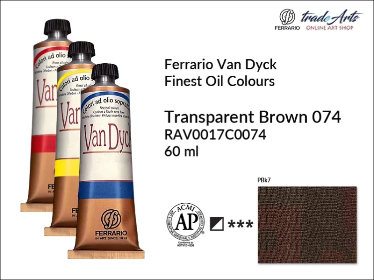 Van Dyck Oil Ferrario Finest Oil Colour - Transparent Brown 074,
farba olejna Van Dyck Oil Ferrario - Transparent Brown 074 tuba 60 ml, Van Dyck Ferrario farba olejna tuba 60 ml, farby, farby olejne, Van Dyck Ferrario,