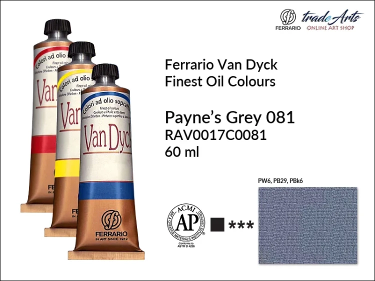 Van Dyck Oil Ferrario Finest Oil Colour - Payne's Grey 081,
farba olejna Van Dyck Oil Ferrario - Payne's Grey 081 tuba 60 ml, Van Dyck Ferrario farba olejna tuba 60 ml, farby, farby olejne, Van Dyck Ferrario,