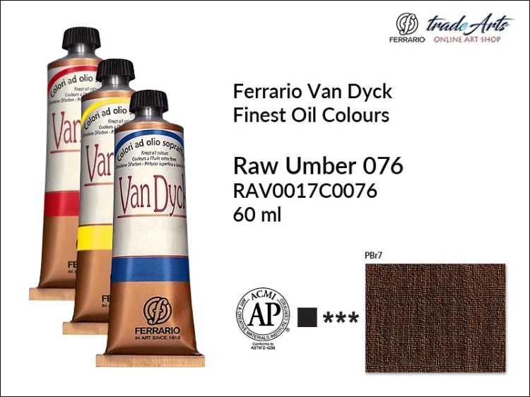 Van Dyck Oil Ferrario Finest Oil Colour - Raw Umber 076,
farba olejna Van Dyck Oil Ferrario - Raw Umber 076 tuba 60 ml, Van Dyck Ferrario farba olejna tuba 60 ml, farby, farby olejne, Van Dyck Ferrario,