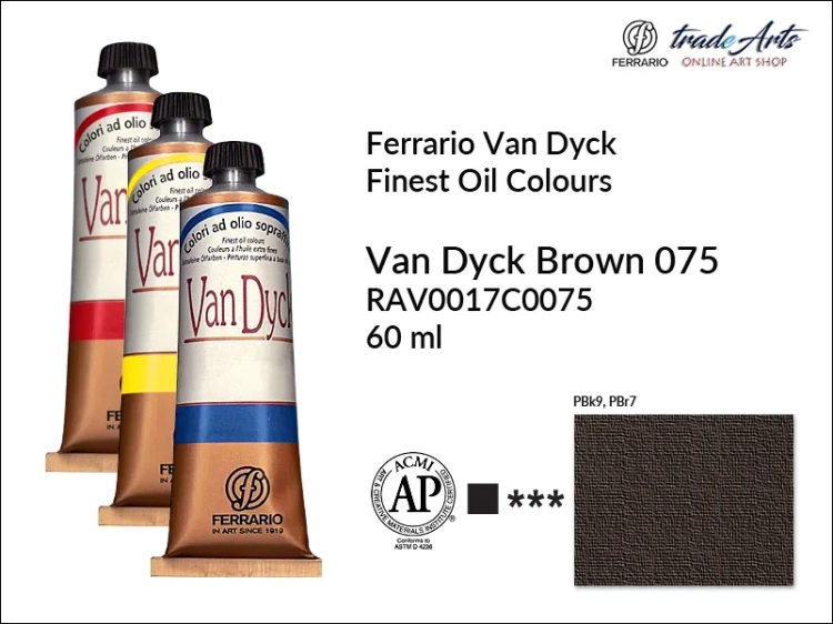 Van Dyck Oil Ferrario Finest Oil Colour - Van Dyck Brown 075,
farba olejna Van Dyck Oil Ferrario Van Dyck Brown 075 tuba 60 ml, Van Dyck Ferrario farba olejna tuba 60 ml, farby, farby olejne, Van Dyck Ferrario,
