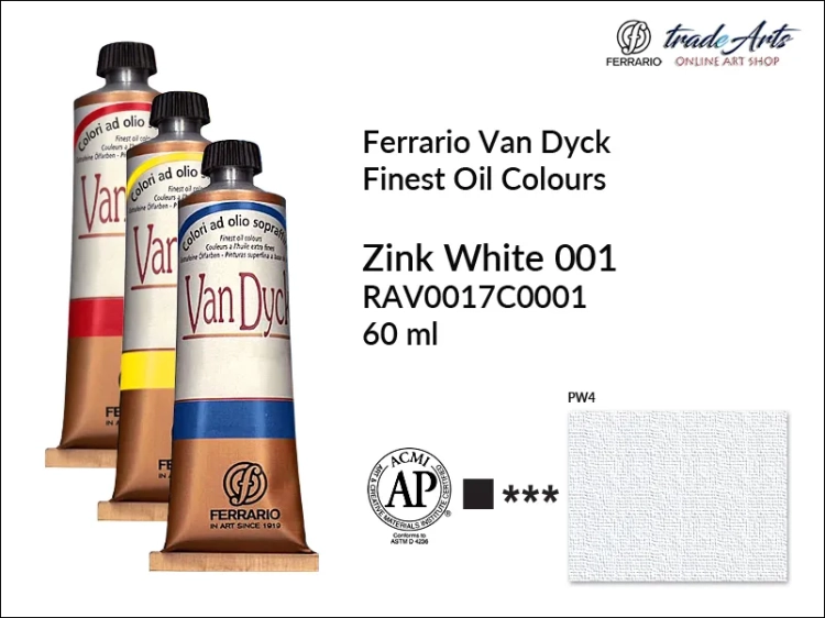 Van Dyck Oil Ferrario Finest Oil Colour - Zinc White 001,
farba olejna Van Dyck Oil Ferrario - Zinc White 001 tuba 60 ml, Van Dyck Ferrario farba olejna tuba 60 ml, farby, farby olejne, Van Dyck Ferrario,