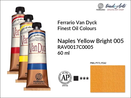Van Dyck Oil Ferrario Finest Oil Colour - Naples Yellow Bright 005, farba olejna Van Dyck Oil Ferrario - Naples Yellow Bright 005 tuba 60 ml, Van Dyck Ferrario farba olejna tuba 60 ml, farby, farby olejne, Van Dyck Ferrario,