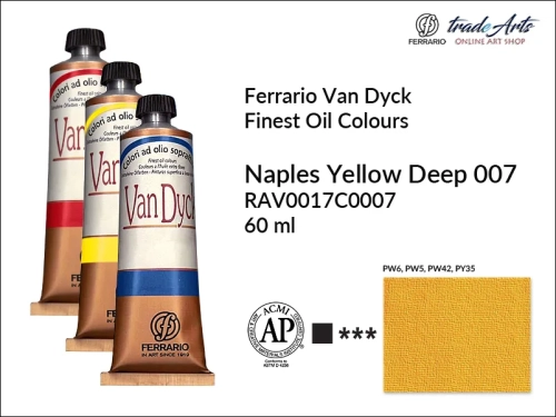 Van Dyck Oil Ferrario Finest Oil Colour - Naples Yellow Deep 007, farba olejna Van Dyck Oil Ferrario - Naples Yellow Deep 007 tuba 60 ml, Van Dyck Ferrario farba olejna tuba 60 ml, farby, farby olejne, Van Dyck Ferrario,
