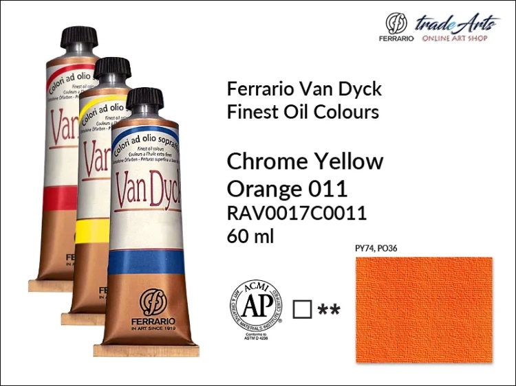 Van Dyck Oil Ferrario Finest Oil Colour - Chrome Yellow Orange 011, farba olejna Van Dyck Oil Ferrario - Chrome Yellow Orange 011 tuba 60 ml, Van Dyck Ferrario farba olejna tuba 60 ml, farby, farby olejne, Van Dyck Ferrario,