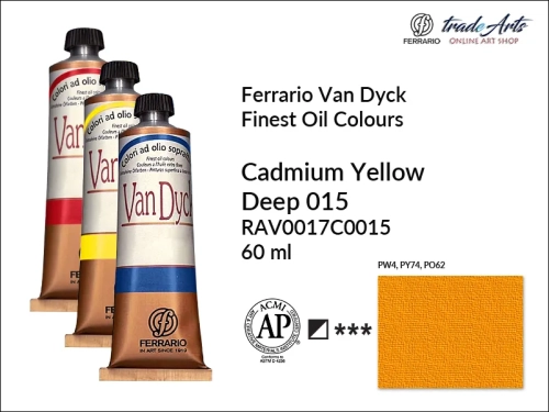 Van Dyck Oil Ferrario Finest Oil Colour - Cadmium Yellow Deep 015, farba olejna Van Dyck Oil Ferrario - Cadmium Yellow Deep 015 tuba 60 ml, Van Dyck Ferrario farba olejna tuba 60 ml, farby, farby olejne, Van Dyck Ferrario,