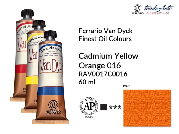 Van Dyck Oil Ferrario Finest Oil Colour - Cadmium Yellow Orange 016, farba olejna Van Dyck Oil Ferrario - Cadmium Yellow Orange 016 tuba 60 ml, Van Dyck Ferrario farba olejna tuba 60 ml, farby, farby olejne, Van Dyck Ferrario,