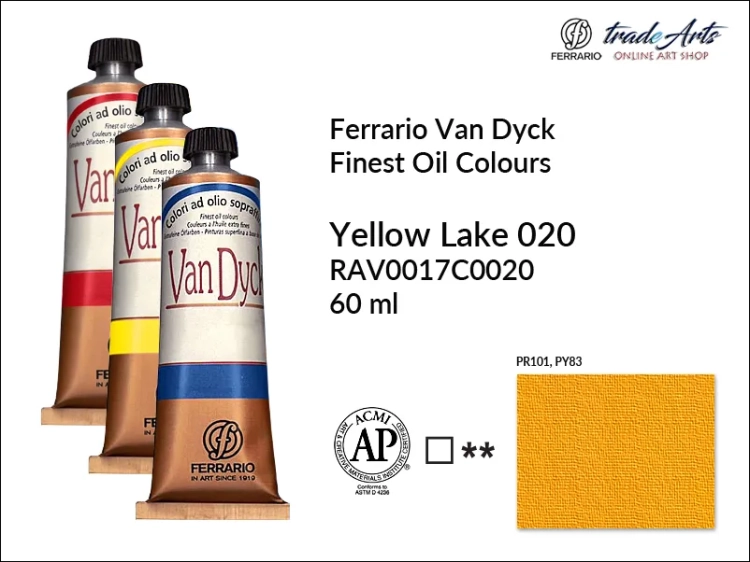 Van Dyck Oil Ferrario Finest Oil Colour - Yellow Lake 020,
farba olejna Van Dyck Oil Ferrario - Yellow Lake 020 tuba 60 ml, Van Dyck Ferrario farba olejna tuba 60 ml, farby, farby olejne, Van Dyck Ferrario,