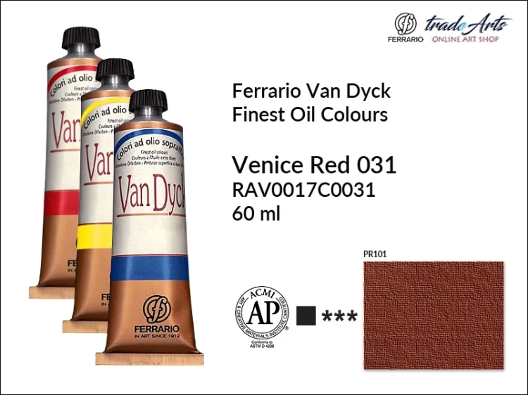 Van Dyck Oil Ferrario Finest Oil Colour - Venice Red 031,
farba olejna Van Dyck Oil Ferrario - Venice Red 031 tuba 60 ml, Van Dyck Ferrario farba olejna tuba 60 ml, farby, farby olejne, Van Dyck Ferrario,