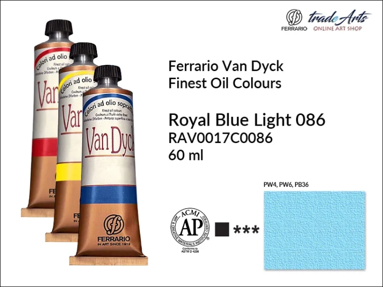 Van Dyck Oil Ferrario Finest Oil Colour - Royal Blye Dark 086, farba olejna Van Dyck Oil Ferrario - Royal Blue Dark 086 tuba 60 ml, Van Dyck Ferrario farba olejna tuba 60 ml, farby, farby olejne, Van Dyck Ferrario,