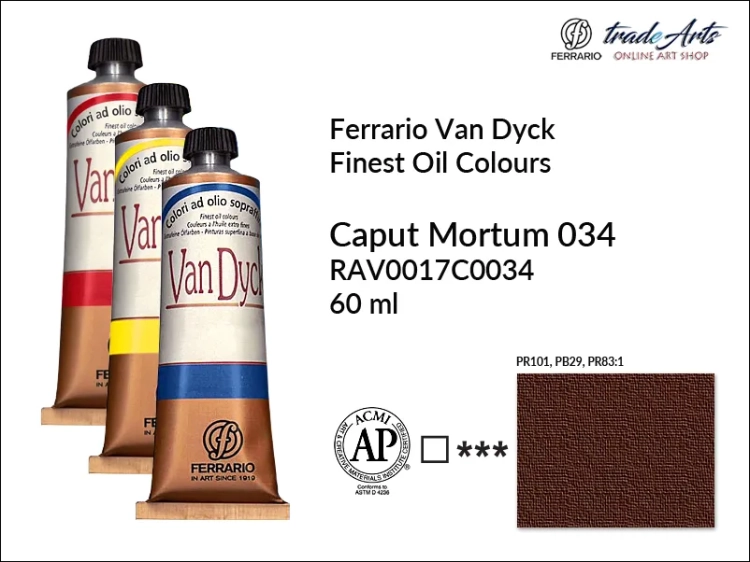 Van Dyck Oil Ferrario Finest Oil Colour - Caput Mortum 034,
farba olejna Van Dyck Oil Ferrario - Caput Mortum 034 tuba 60 ml, Van Dyck Ferrario farba olejna tuba 60 ml, farby, farby olejne, Van Dyck Ferrario,
