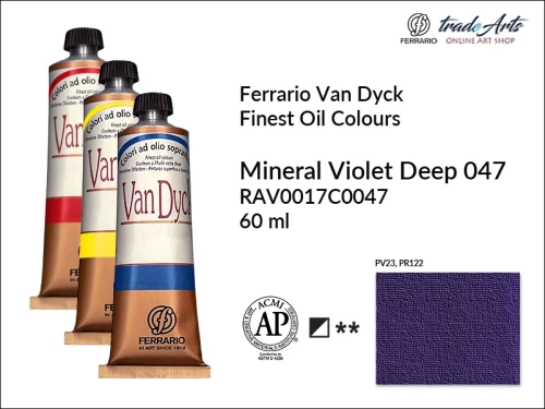Van Dyck Oil Ferrario Finest Oil Colour - Mineral Violet Deep 047, farba olejna Van Dyck Oil Ferrario - Mineral Violet Deep 047 tuba 60 ml, Van Dyck Ferrario farba olejna tuba 60 ml, farby, farby olejne, Van Dyck Ferrario,