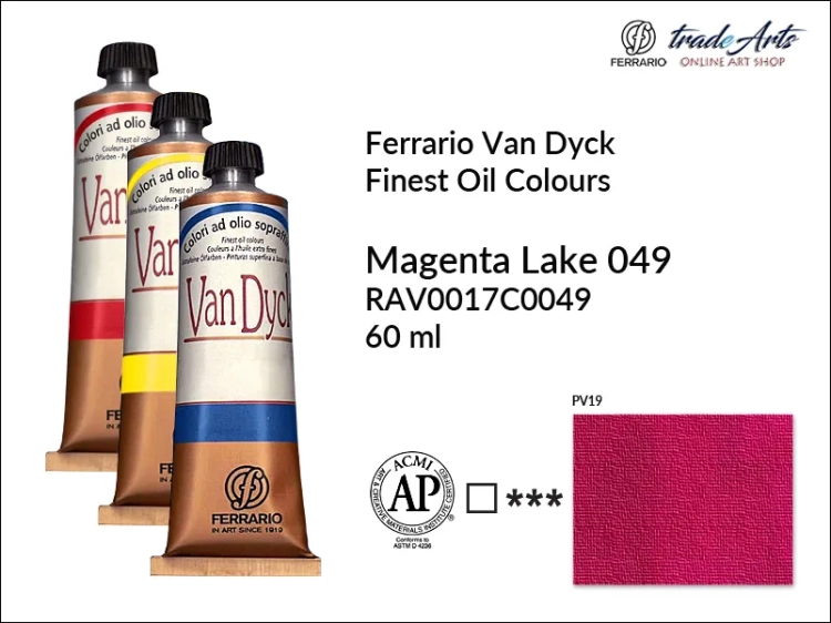 Van Dyck Oil Ferrario Finest Oil Colour - Magenta Lake 049,
farba olejna Van Dyck Oil Ferrario - Magenta Lake 049 tuba 60 ml, Van Dyck Ferrario farba olejna tuba 60 ml, farby, farby olejne, Van Dyck Ferrario,