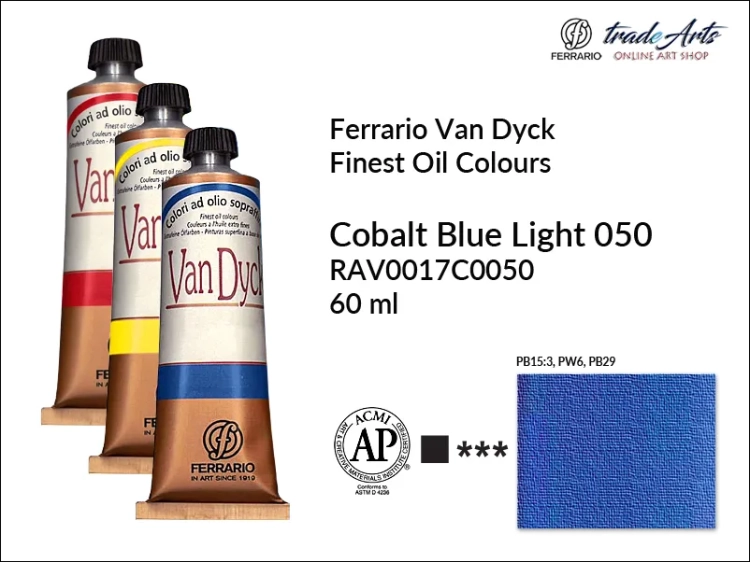 Van Dyck Oil Ferrario Finest Oil Colour - Cobalt Blue Light 050,
farba olejna Van Dyck Oil Ferrario - Cobalt Blue Light 050 tuba 60 ml, Van Dyck Ferrario farba olejna tuba 60 ml, farby, farby olejne, Van Dyck Ferrario,