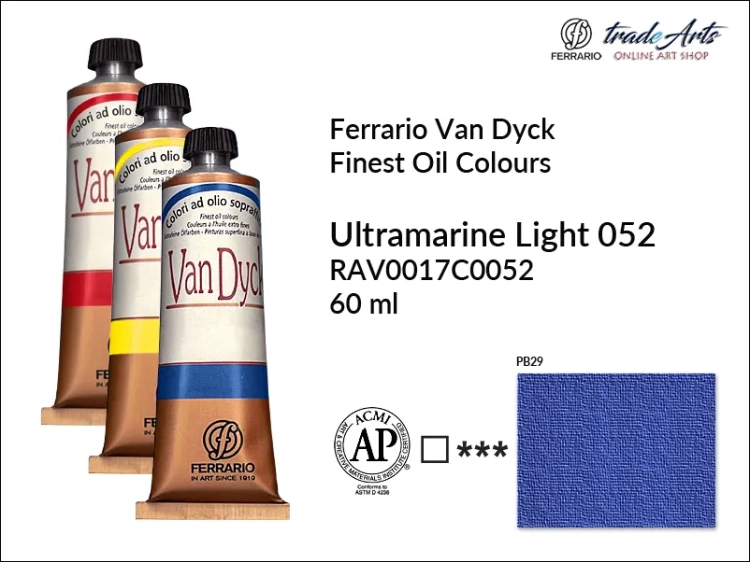 Van Dyck Oil Ferrario Finest Oil Colour - Ultramarine Light 052,
farba olejna Van Dyck Oil Ferrario - Ultramarine Light 052 tuba 60 ml, Van Dyck Ferrario farba olejna tuba 60 ml, farby, farby olejne, Van Dyck Ferrario,