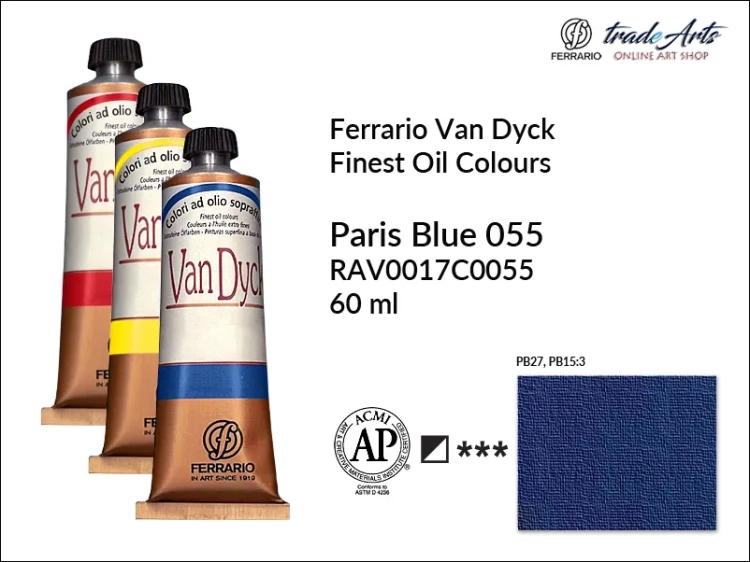 Van Dyck Oil Ferrario Finest Oil Colour - Paris Blue 055,
farba olejna Van Dyck Oil Ferrario - Paris Blue 055 tuba 60 ml, Van Dyck Ferrario farba olejna tuba 60 ml, farby, farby olejne, Van Dyck Ferrario,